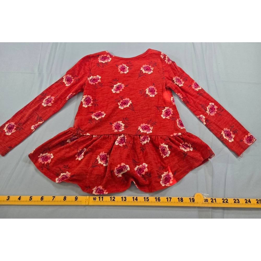 Old Navy Toddler Girls Red Floral Peplum Top Long Sleeve Rose Print Shirt 4T 4A - Picture 4 of 7